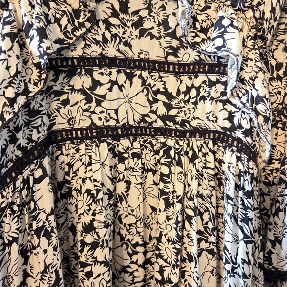 Free People Black Cream Kristall Mini Tiered Backless Dress Size S Boho peasant - Picture 8 of 12